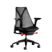 Vista frontal de una silla de oficina Sayl negra de Herman Miller, diseñada por Yves Béhar.
