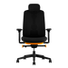 Vista frontal de una silla para juegos Herman Miller Vantum en color naranja Helio.