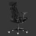 Vista en ángulo de la parte posterior de una silla para juegos Herman Miller X Logitech Embody en negro