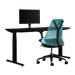 Paquete de juegos de Herman Miller, que incluye un escritorio para trabajar de pie Nevi, un brazo para monitor Ollin y una silla Sayl en azul océano profundo.